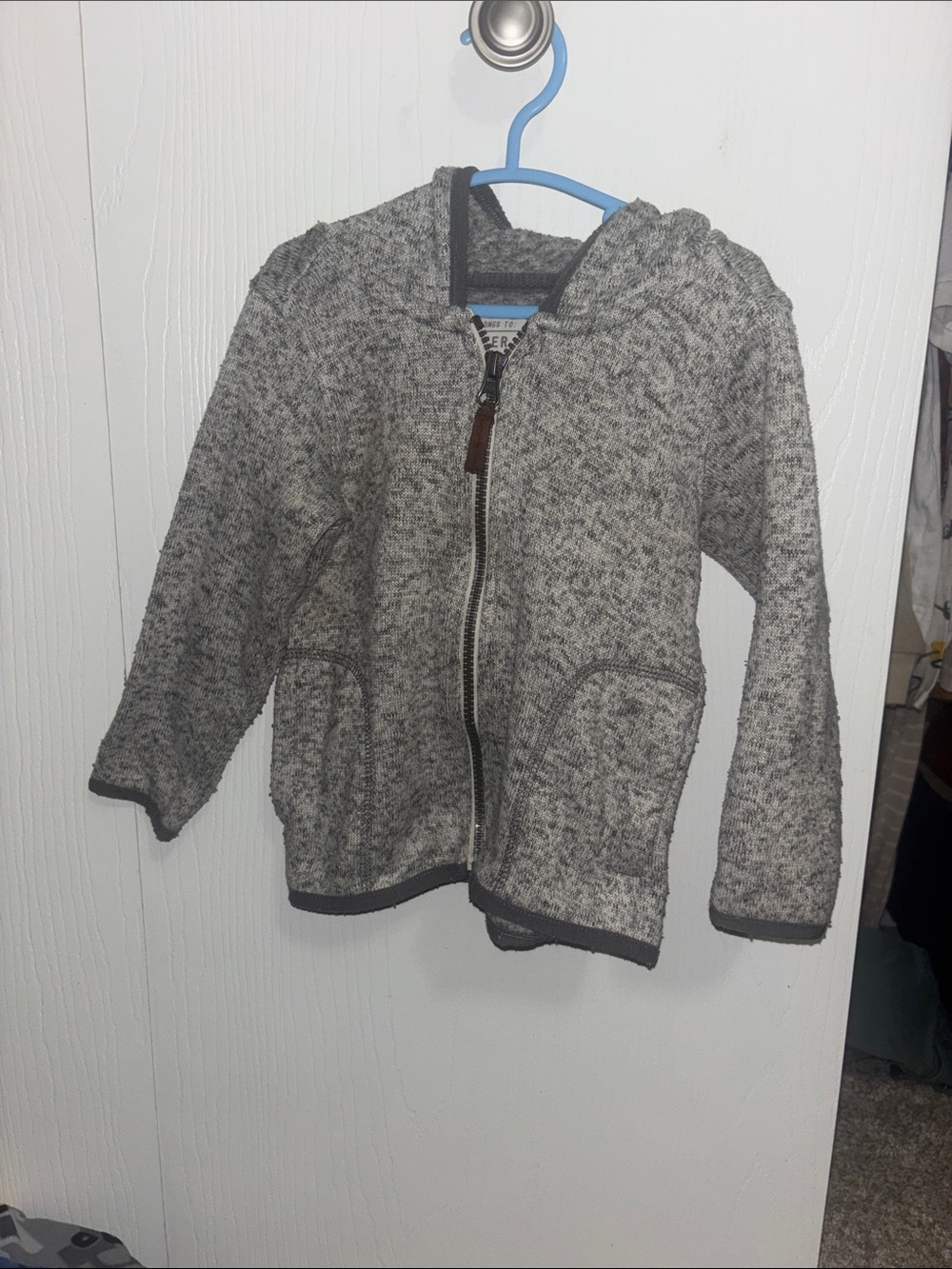 Kids Gray Hooded Zip Jacket - Soft Knit Outerwear